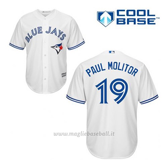 Maglia Baseball Uomo Toronto Blue Jays Paul Molitor 19 Bianco 1ªCool Base